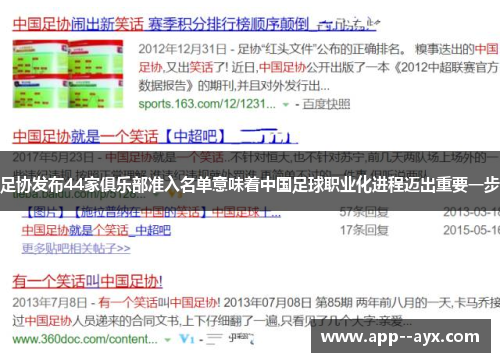 足协发布44家俱乐部准入名单意味着中国足球职业化进程迈出重要一步