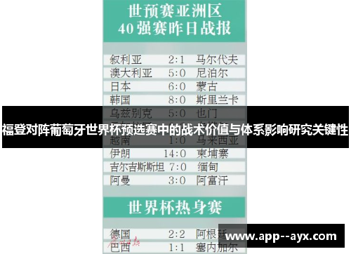 福登对阵葡萄牙世界杯预选赛中的战术价值与体系影响研究关键性